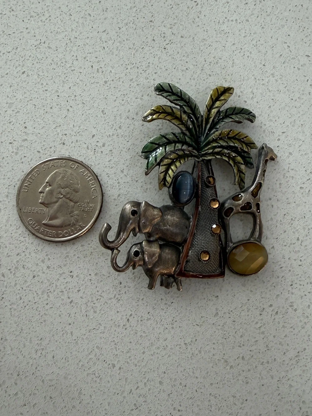 Kenneth Cole KC Safari Brooch Elephants Giraffe Palm Tree Enamel